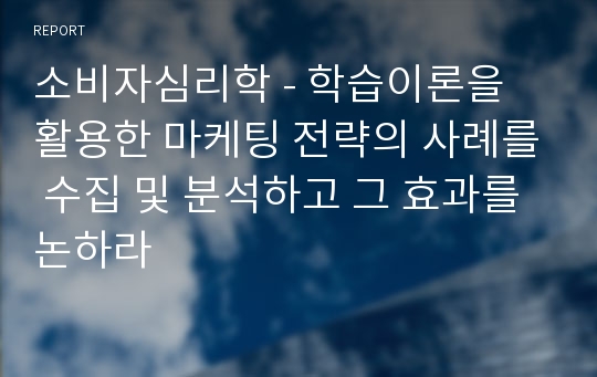 소비자심리학 - 학습이론을 활용한 마케팅 전략의 사례를 수집 및 분석하고 그 효과를 논하라