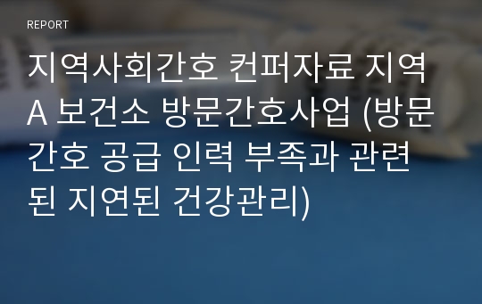 지역사회간호 컨퍼자료 지역A 보건소 방문간호사업 (방문간호 공급 인력 부족과 관련된 지연된 건강관리)