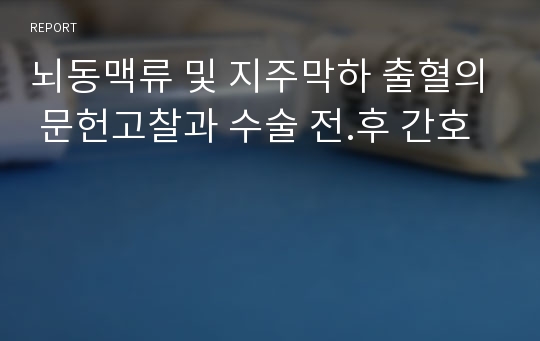 뇌동맥류 및 지주막하 출혈의 문헌고찰과 수술 전.후 간호