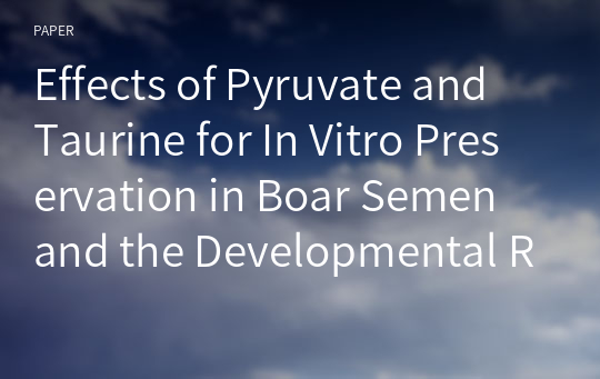 Effects of Pyruvate and Taurine for In Vitro Preservation in Boar Semen and the Developmental Rates of Embryos Fertilized by Semen Treated with Antioxidant