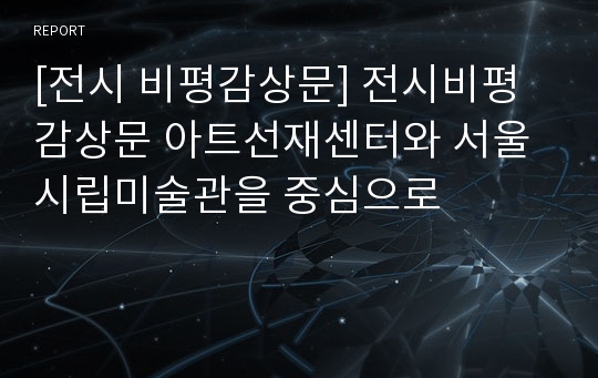 [전시 비평감상문] 전시비평감상문 아트선재센터와 서울시립미술관을 중심으로