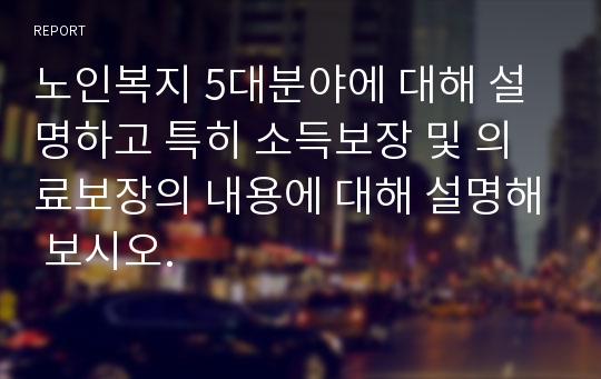 노인복지 5대분야에 대해 설명하고 특히 소득보장 및 의료보장의 내용에 대해 설명해 보시오.