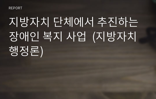 지방자치 단체에서 추진하는 장애인 복지 사업  (지방자치 행정론)