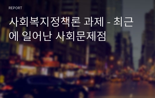 사회복지정책론 과제 - 최근에 일어난 사회문제점