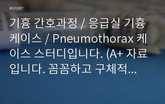 기흉 간호과정 / 응급실 기흉 케이스 / Pneumothorax 케이스 스터디입니다. (A+ 자료입니다. 꼼꼼하고 구체적이에요.)