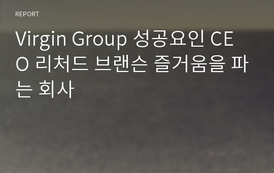 Virgin Group 성공요인 CEO 리처드 브랜슨 즐거움을 파는 회사