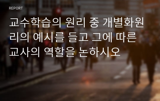 교수학습의 원리 중 개별화원리의 예시를 들고 그에 따른 교사의 역할을 논하시오