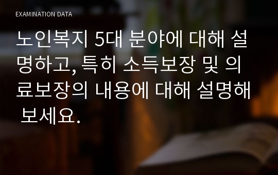 노인복지 5대 분야에 대해 설명하고, 특히 소득보장 및 의료보장의 내용에 대해 설명해 보세요.