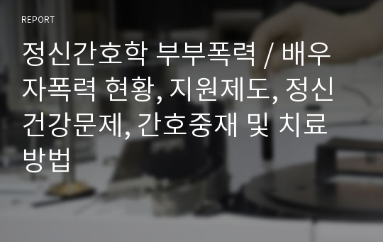 정신간호학 부부폭력 / 배우자폭력 현황, 지원제도, 정신건강문제, 간호중재 및 치료방법