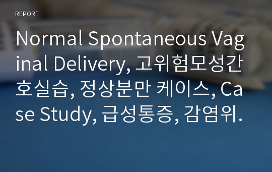 Normal Spontaneous Vaginal Delivery, 고위험모성간호실습, 정상분만 케이스, Case Study, 급성통증, 감염위험성