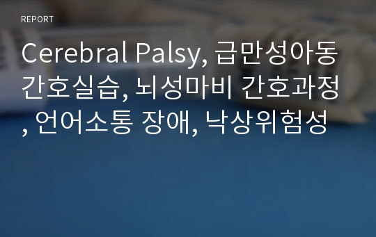 Cerebral Palsy, 급만성아동간호실습, 뇌성마비 간호과정, 언어소통 장애, 낙상위험성