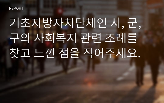 기초지방자치단체인 시, 군, 구의 사회복지 관련 조례를 찾고 느낀 점을 적어주세요.