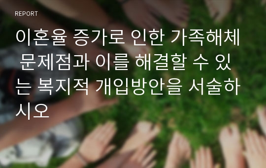 이혼율 증가로 인한 가족해체 문제점과 이를 해결할 수 있는 복지적 개입방안을 서술하시오