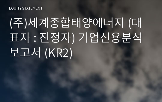 (주)세계종합태양에너지 기업신용분석보고서 (KR2)