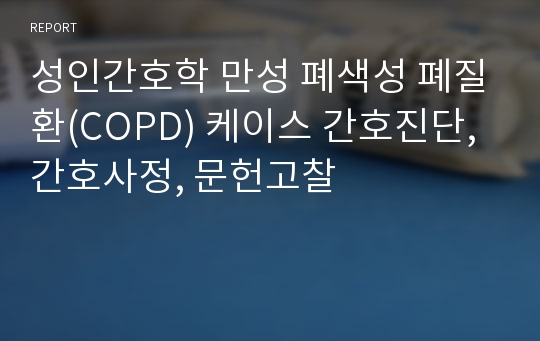 성인간호학 만성 폐색성 폐질환(COPD) 케이스 간호진단, 간호사정, 문헌고찰