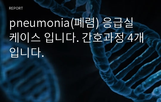 pneumonia(폐렴) 응급실 케이스 입니다. 간호과정 4개입니다.