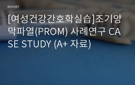 [여성건강간호학실습]조기양막파열(PROM) 사례연구 CASE STUDY (A+ 자료)