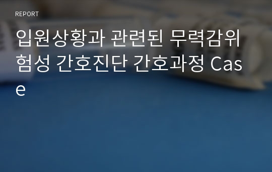 입원상황과 관련된 무력감위험성 간호진단 간호과정 Case