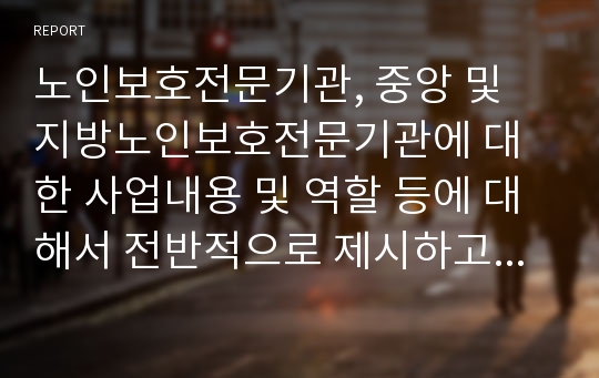 노인보호전문기관, 중앙 및 지방노인보호전문기관에 대한 사업내용 및 역할 등에 대해서 전반적으로 제시하고 논하시오.