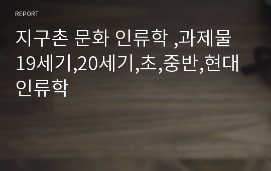 지구촌 문화 인류학 ,과제물 19세기,20세기,초,중반,현대인류학