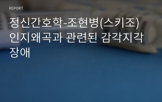 정신간호학-조현병(스키조) 인지왜곡과 관련된 감각지각장애