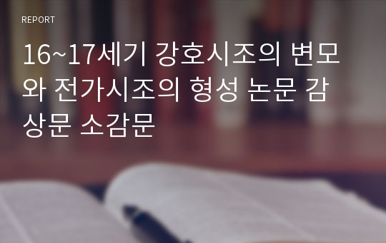 16~17세기 강호시조의 변모와 전가시조의 형성 논문 감상문 소감문