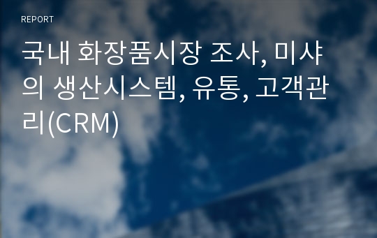 국내 화장품시장 조사, 미샤의 생산시스템, 유통, 고객관리(CRM)