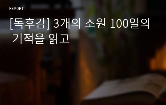 [독후감] 3개의 소원 100일의 기적을 읽고