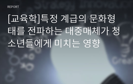 [교육학]특정 계급의 문화형태를 전파하는 대중매체가 청소년들에게 미치는 영향