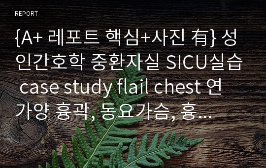 {A+ 레포트 핵심+사진 有} 성인간호학 중환자실 SICU실습 case study flail chest 연가양 흉곽, 동요가슴, 흉곽 동요