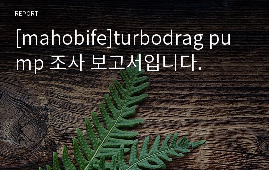 [mahobife]turbodrag pump 조사 보고서입니다.