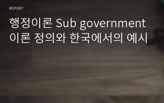 행정이론 Sub government이론 정의와 한국에서의 예시