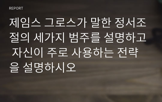 제임스 그로스가 말한 정서조절의 세가지 범주를 설명하고 자신이 주로 사용하는 전략을 설명하시오