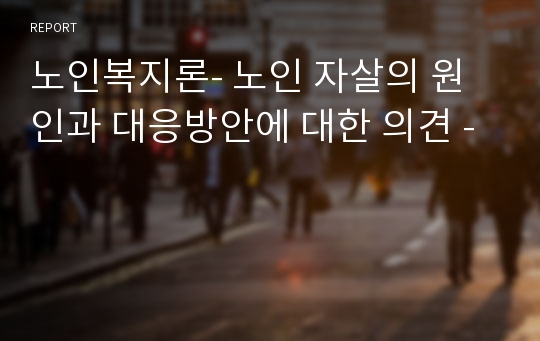 노인복지론- 노인 자살의 원인과 대응방안에 대한 의견 -