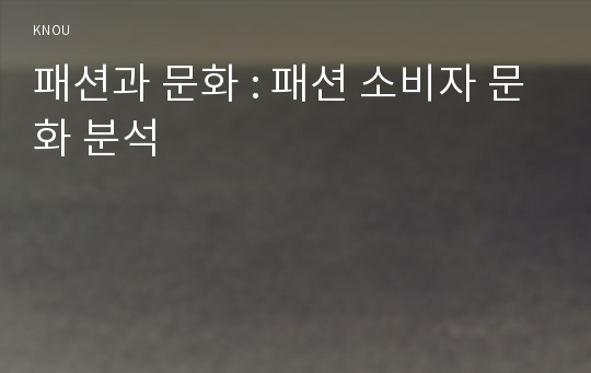 패션과 문화 : 패션 소비자 문화 분석