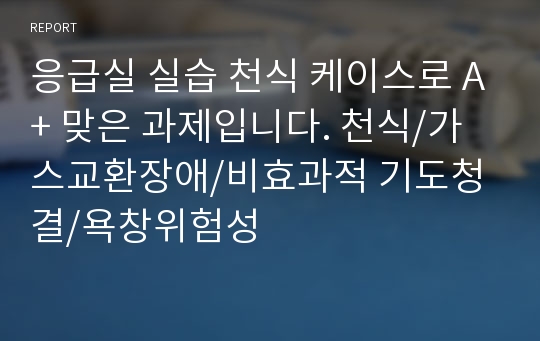 응급실 실습 천식 케이스로 A+ 맞은 과제입니다. 천식/가스교환장애/비효과적 기도청결/욕창위험성