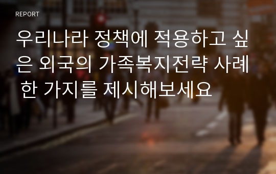 우리나라 정책에 적용하고 싶은 외국의 가족복지전략 사례 한 가지를 제시해보세요