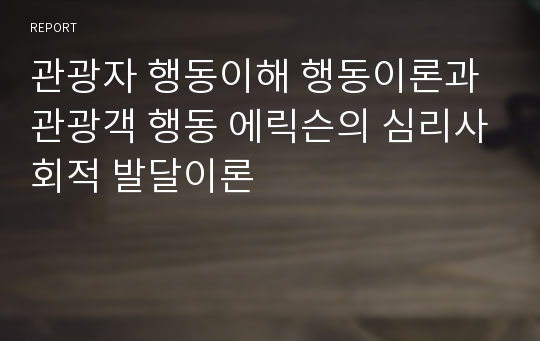 관광자 행동이해 행동이론과 관광객 행동 에릭슨의 심리사회적 발달이론