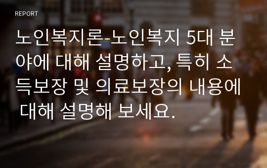 노인복지론-노인복지 5대 분야에 대해 설명하고, 특히 소득보장 및 의료보장의 내용에 대해 설명해 보세요.