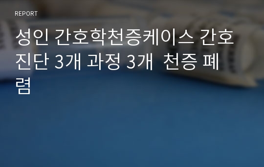 성인 간호학천증케이스 간호진단 3개 과정 3개  천증 폐렴