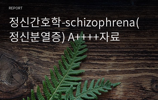 정신간호학-schizophrena(정신분열증) A++++자료