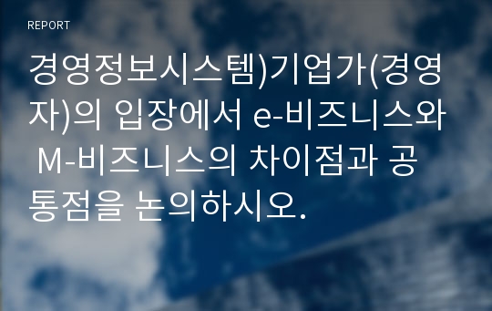 토론형식자료) 기업가(경영자)의 입장에서 e-비즈니스와 M-비즈니스의 차이점과 공통점을 논의하시오. 외6건