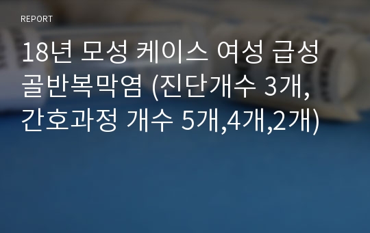 18년 모성 케이스 여성 급성 골반복막염 (진단개수 3개, 간호과정 개수 5개,4개,2개)