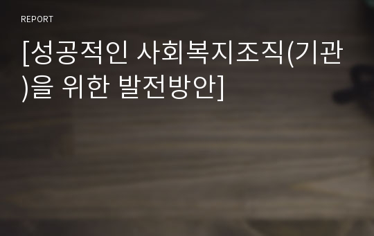 [성공적인 사회복지조직(기관)을 위한 발전방안]