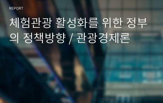 체험관광 활성화를 위한 정부의 정책방향 / 관광경제론