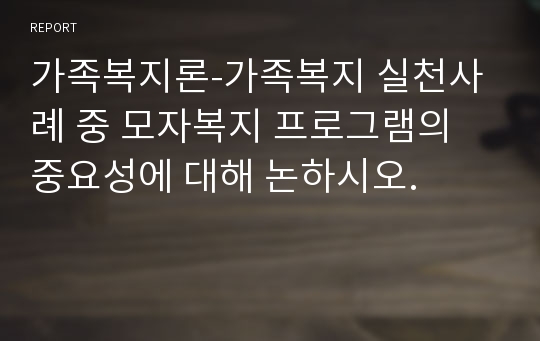 가족복지론-가족복지 실천사례 중 모자복지 프로그램의 중요성에 대해 논하시오.