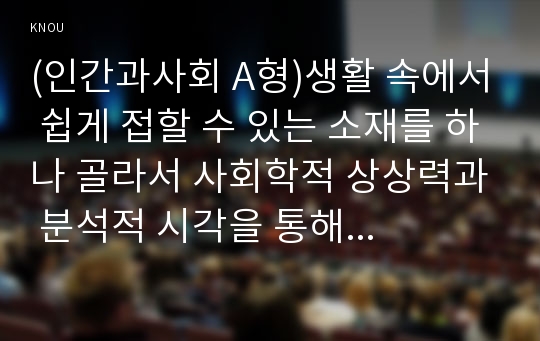 (인간과사회 A형)생활 속에서 쉽게 접할 수 있는 소재를 하나 골라서 사회학적 상상력과 분석적 시각을 통해서 보면