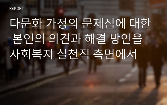 다문화 가정의 문제점에 대한 본인의 의견과 해결 방안을 사회복지 실천적 측면에서