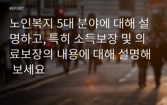 노인복지 5대 분야에 대해 설명하고, 특히 소득보장 및 의료보장의 내용에 대해 설명해 보세요