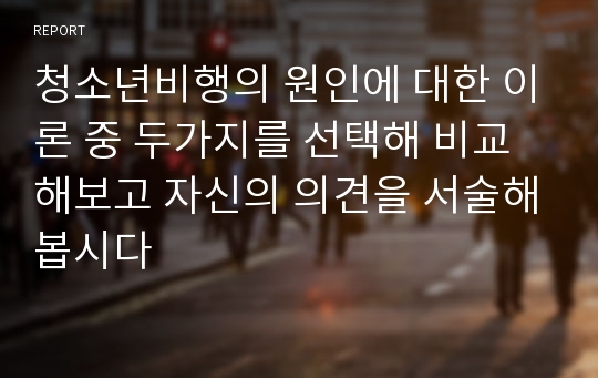 청소년비행의 원인에 대한 이론 중 두가지를 선택해 비교해보고 자신의 의견을 서술해봅시다